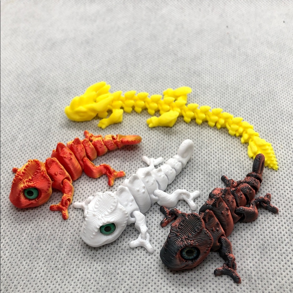 Reptile Lizard Figurine Toy - Black, White, Red-Orange, Olive